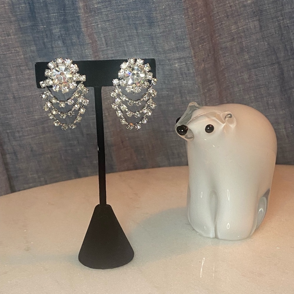Vintage‎ Rhinestone Screw Back Drop Earrings 1.5" Art Deco Glam